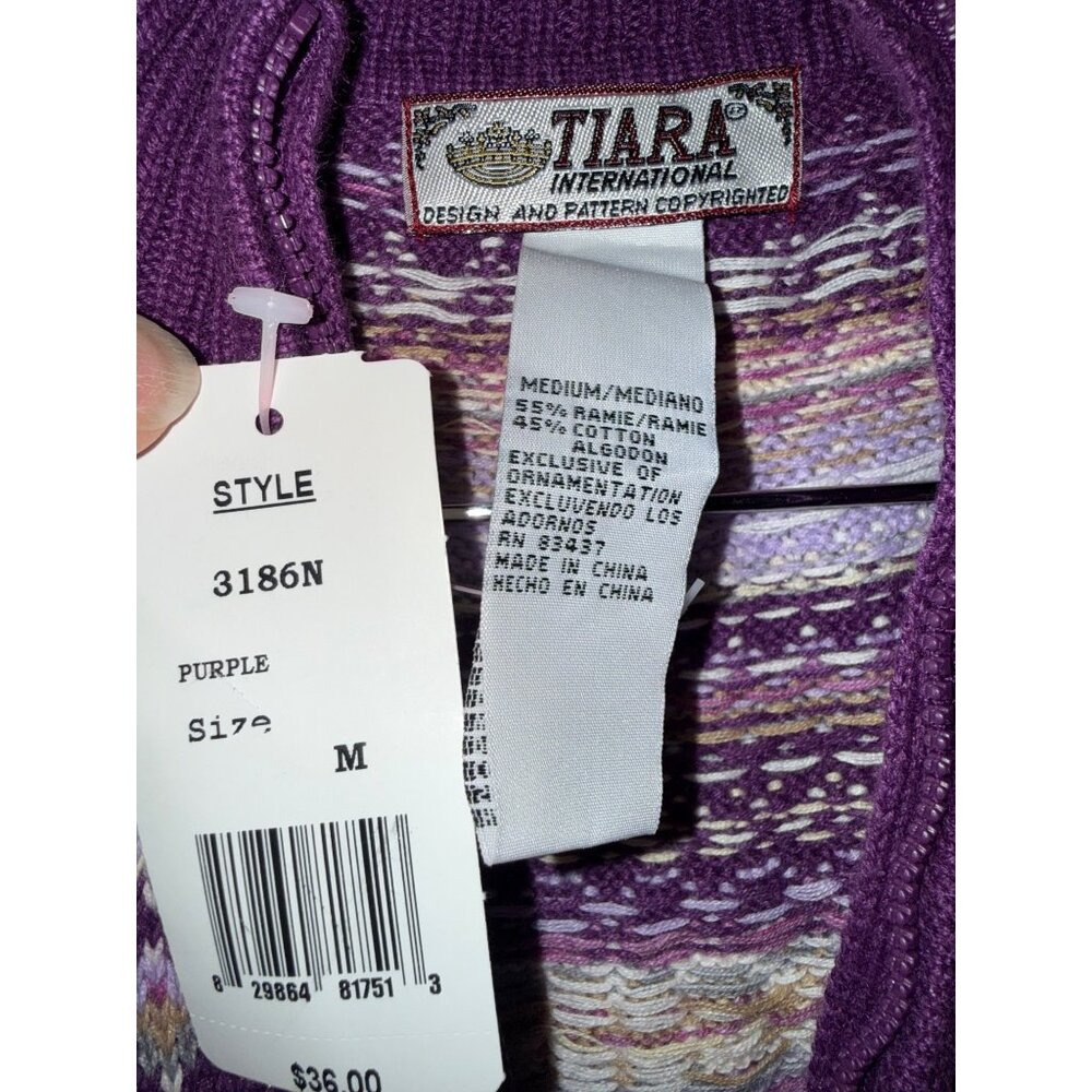 NWT Tiara International Design Purple Full Zip Mock Neck Fair Isle Sweater Med - Picture 8 of 12